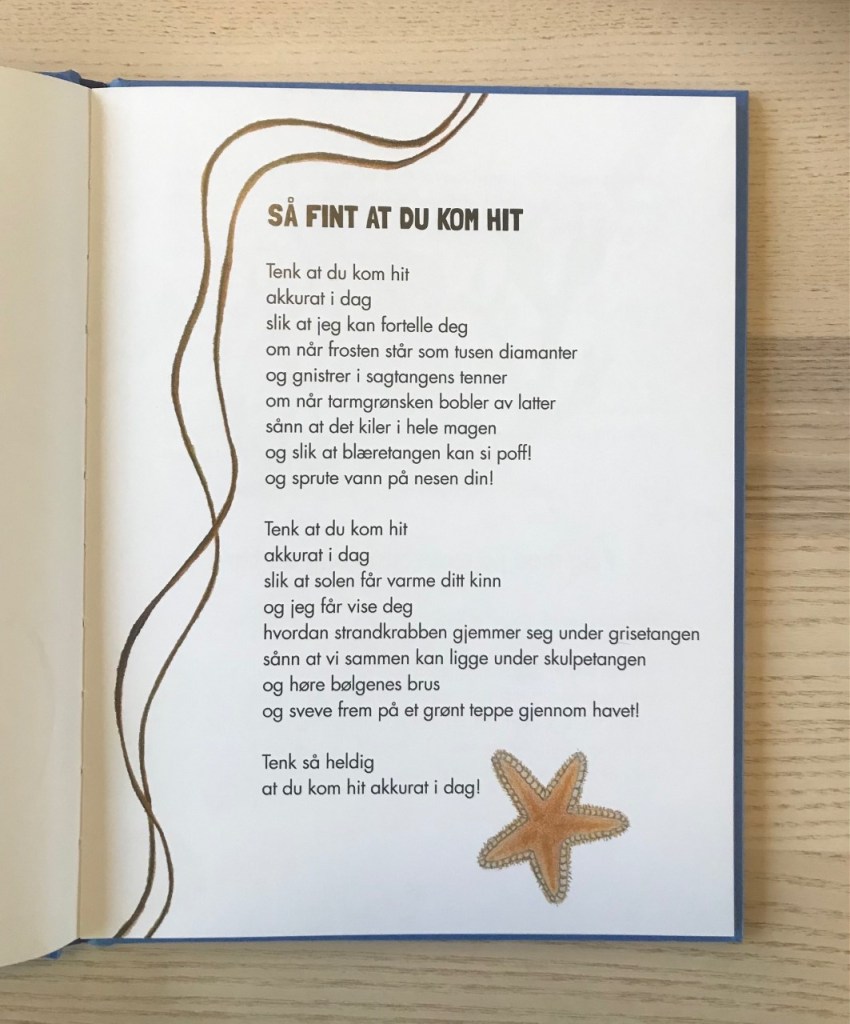 Dikten "Så fint att du kom hit", som inleder den norska boken