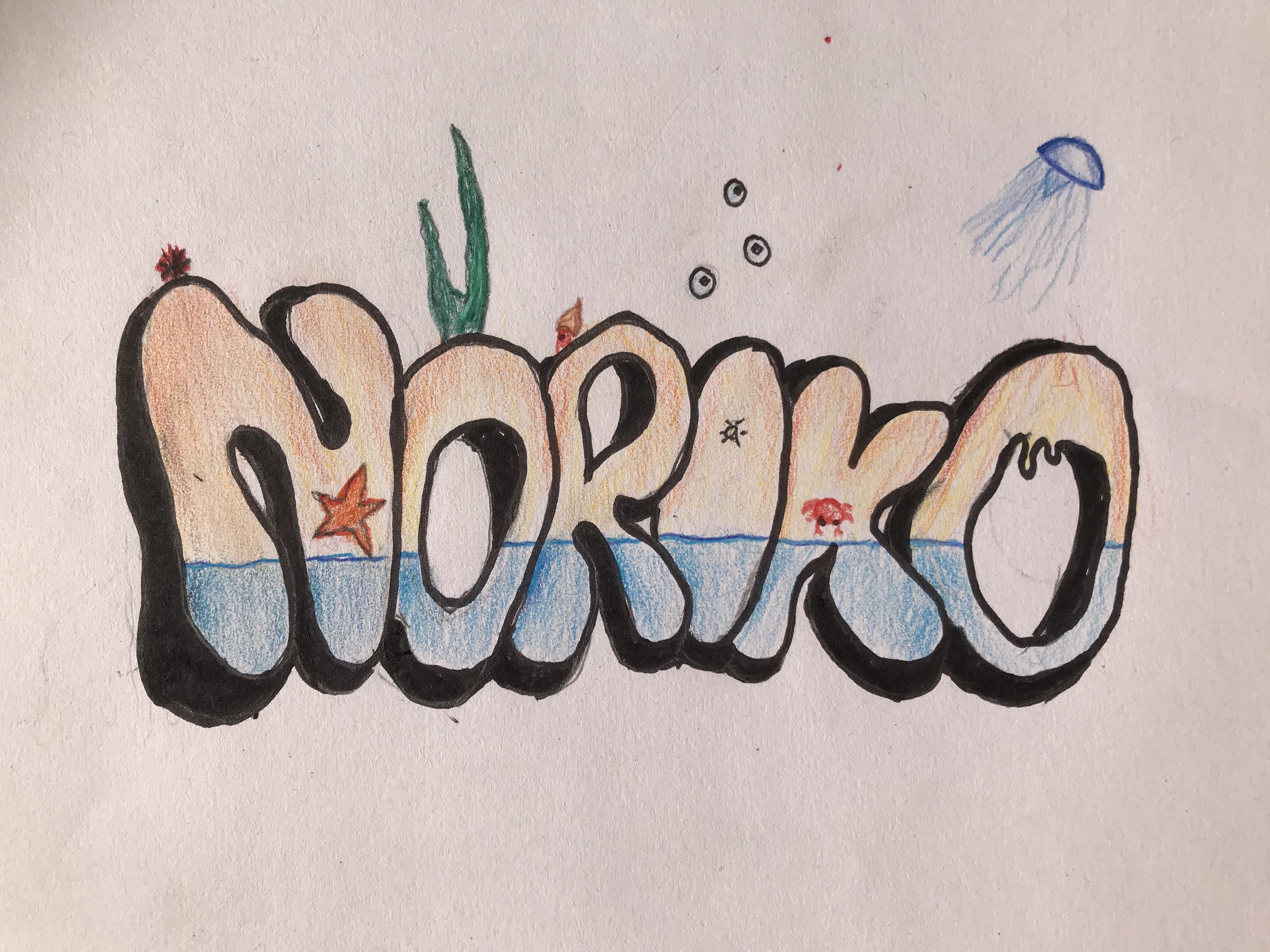 Grafittibild av Norikos namn 
